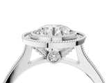 White gold Halo Round-Cut Diamond Pave Band Milgrain Prong Setting Ring_96