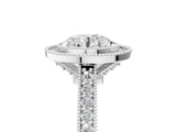 White gold Halo Round-Cut Diamond Pave Band Milgrain Prong Setting Ring_97