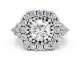 Silver Halo 1.03 Carat F VS1 Round Cut Diamond Ring with Pavé Band and Four-Prong Setting