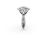 Silver Halo 1.03 Carat F VS1 Round Cut Diamond Ring with Pavé Band and Four-Prong Setting