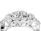 Silver Halo 1.03 Carat F VS1 Round Cut Diamond Ring with Pavé Band and Four-Prong Setting