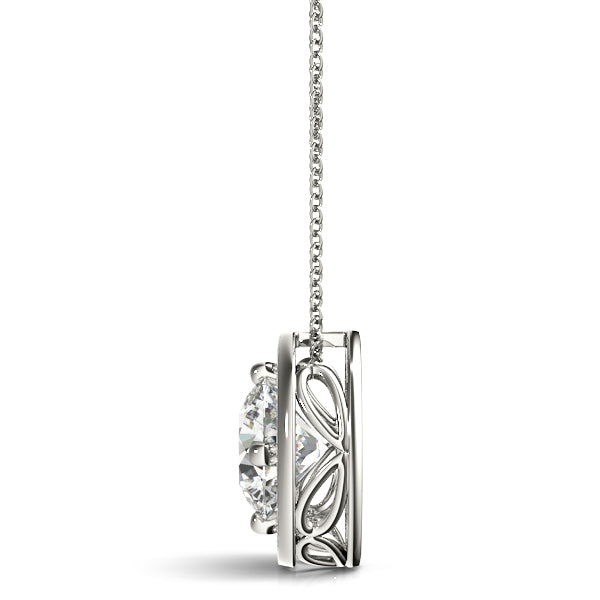 White gold Halo Round Diamond Four-Prong Pendant 2