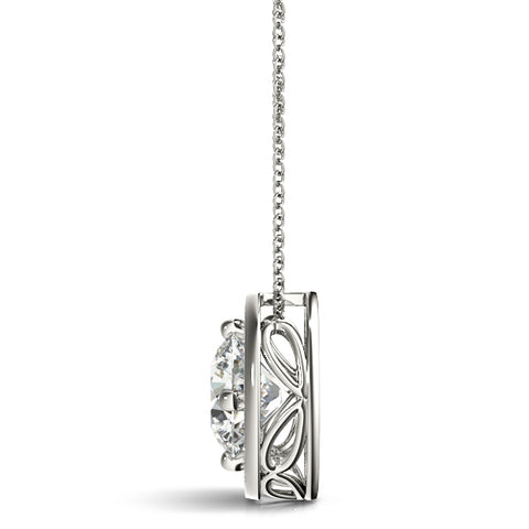 White gold Halo Round Diamond Four-Prong Pendant 2