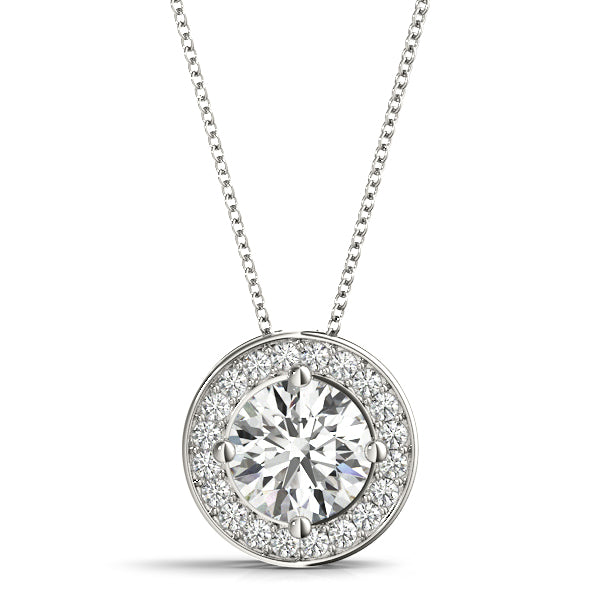 White gold Halo Round Diamond Four-Prong Pendant