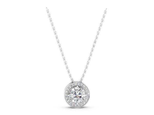 Silver Halo Round Diamond Four-Prong Pendant