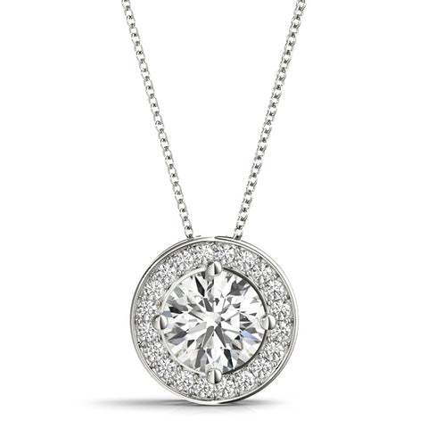 White gold Halo Round Diamond Four-Prong Pendant