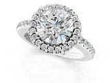 10K White Gold 0.69 Carat E VVS2 Round Diamond Pavé Halo Ring with Four-Prong Setting
