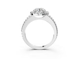 10K White Gold 0.69 Carat E VVS2 Round Diamond Pavé Halo Ring with Four-Prong Setting