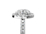 10K White Gold 0.69 Carat E VVS2 Round Diamond Pavé Halo Ring with Four-Prong Setting