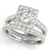 White gold Halo Round Diamond Pave Band Prong Setting Ring 1