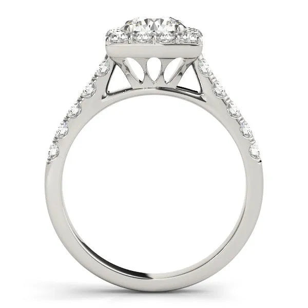White gold Halo Round Diamond Pave Band Prong Setting Ring