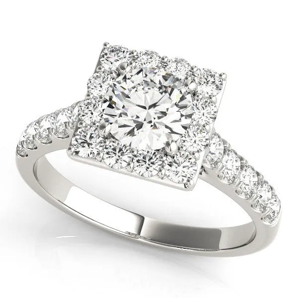 White gold Halo Round Diamond Pave Band Prong Setting Ring