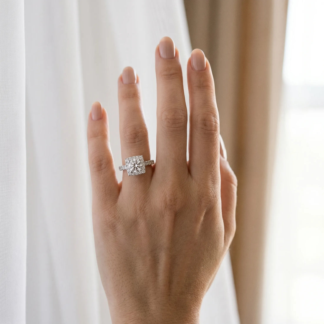 White gold Halo Round Diamond Pave Band Prong Setting Ring_6
