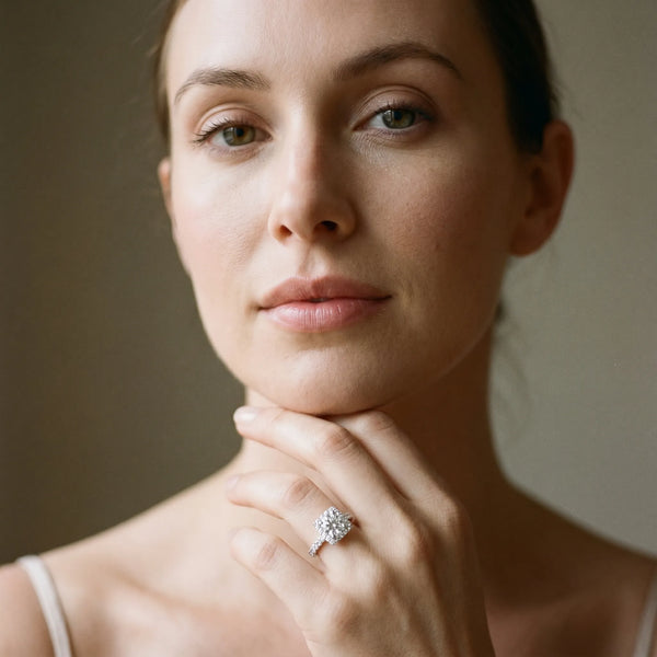 White gold Halo Round Diamond Pave Band Prong Setting Ring