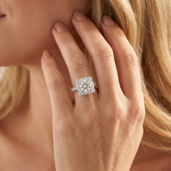White gold Halo Round Diamond Pave Band Prong Setting Ring