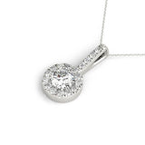White gold Halo Round Diamond Prong Pendant 1