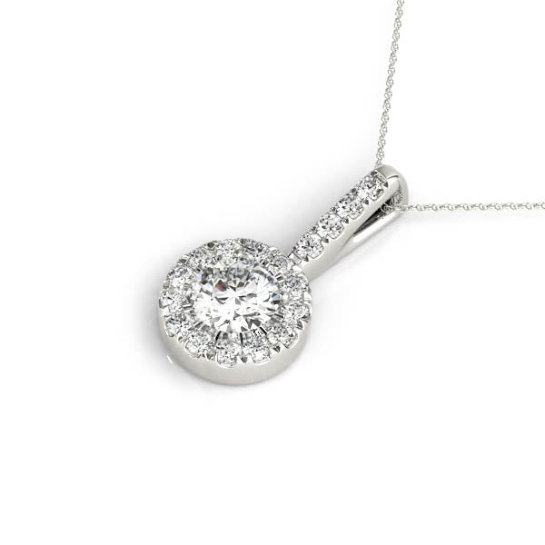 Silver Halo Round Diamond Prong Pendant