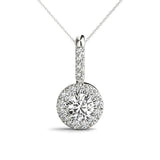 White gold Halo Round Diamond Prong Pendant