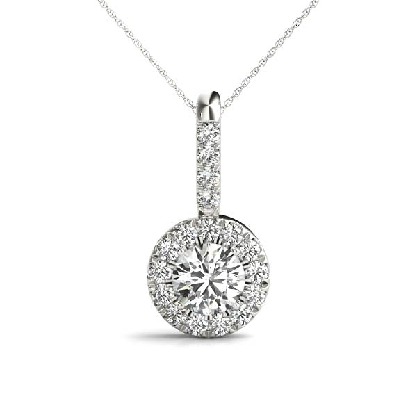 Silver Halo Round Diamond Prong Pendant