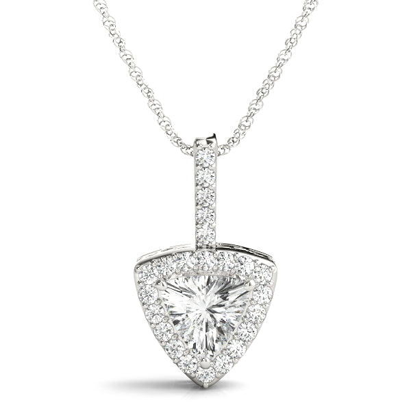 White gold Halo Trillion Prong Pendant