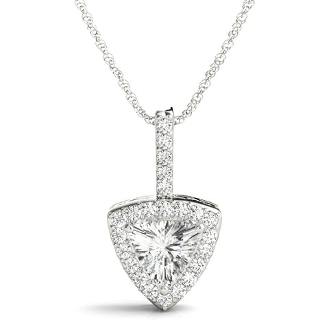 White gold Halo Trillion Prong Pendant