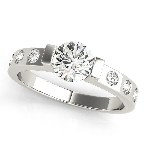 White gold Heart Brilliant Channel-Set Diamond Ring with Bezel Prong Setting