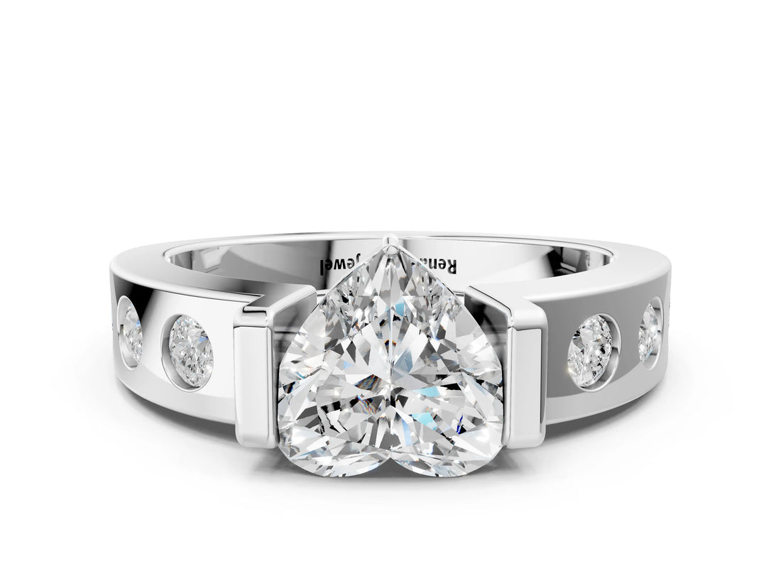 White gold Heart Brilliant Channel-Set Diamond Ring with Bezel Prong Setting_14