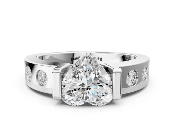 White gold Heart Brilliant Channel-Set Diamond Ring with Bezel Prong Setting