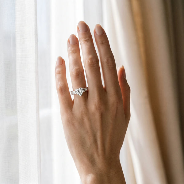 White gold Heart Brilliant Channel-Set Diamond Ring with Bezel Prong Setting