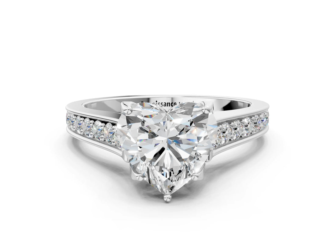 White gold Heart Brilliant Cut Diamond Engagement Ring with Pavé Band and Four-Prong Setting_82
