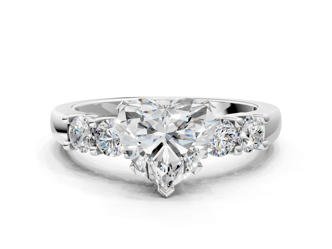 White gold Heart Brilliant Cut Diamond Five-Stone Prong Set Engagement Ring with Channel Band_21