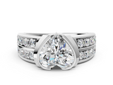 White gold Heart Brilliant Diamond Channel Set Wide Band Ring with Bezel Setting_20