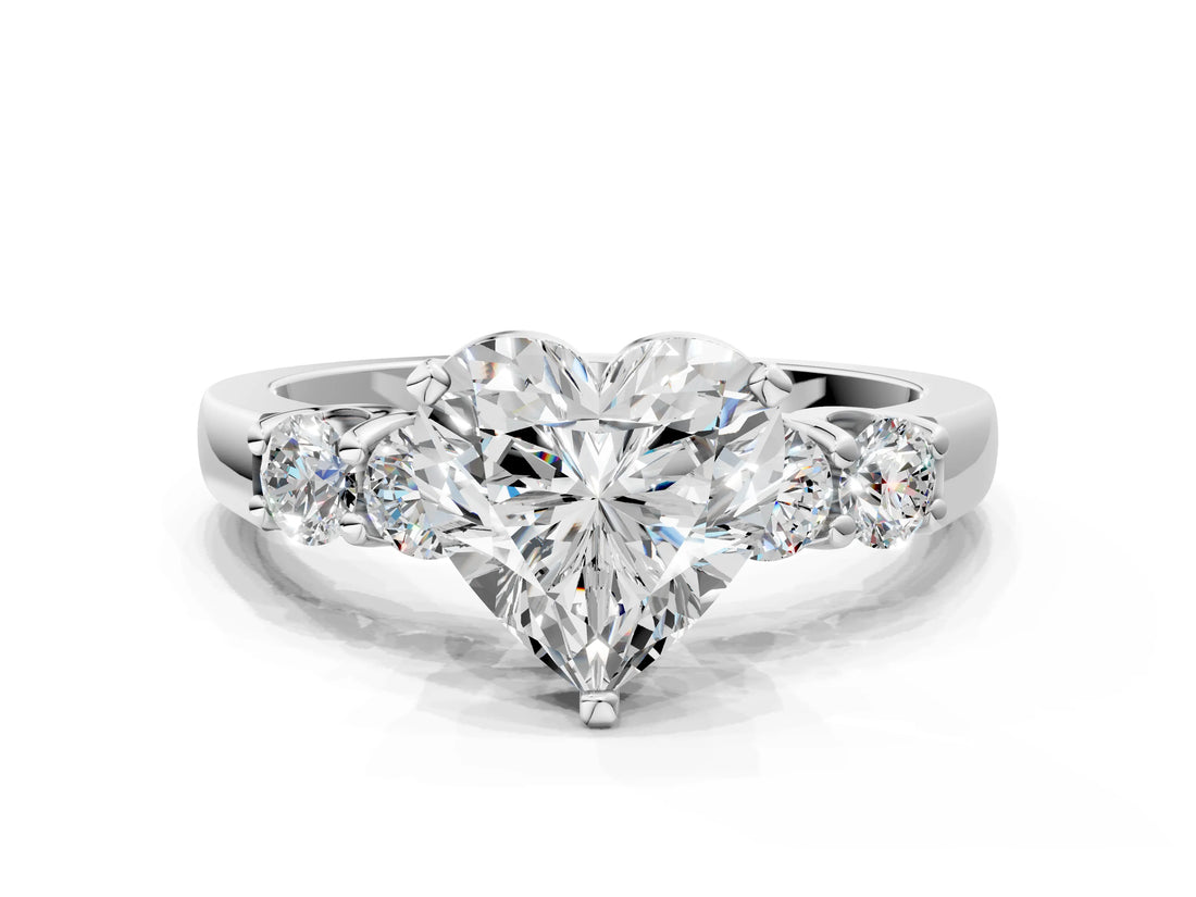 White gold Heart Brilliant Diamond Five-Stone Engagement Ring with Prong Setting on a Classic Band_39