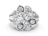White gold Heart Brilliant Flower Halo Diamond Split Shank Ring_123