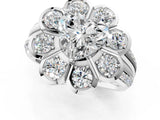 White gold Heart Brilliant Flower Halo Diamond Split Shank Ring_124