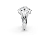 White gold Heart Brilliant Flower Halo Diamond Split Shank Ring_125