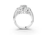 White gold Heart Brilliant Flower Halo Diamond Split Shank Ring_126