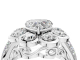 White gold Heart Brilliant Flower Halo Diamond Split Shank Ring_127