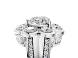 White gold Heart Brilliant Flower Halo Diamond Split Shank Ring_128