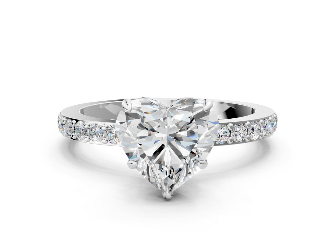 White gold Heart Brilliant Pavé Band Solitaire with Four-Prong Setting_45