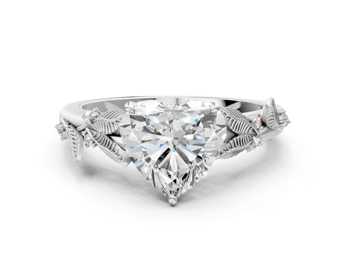 White gold Heart Brilliant Solitaire with Leaf Motif Band and Four-Prong Setting_64