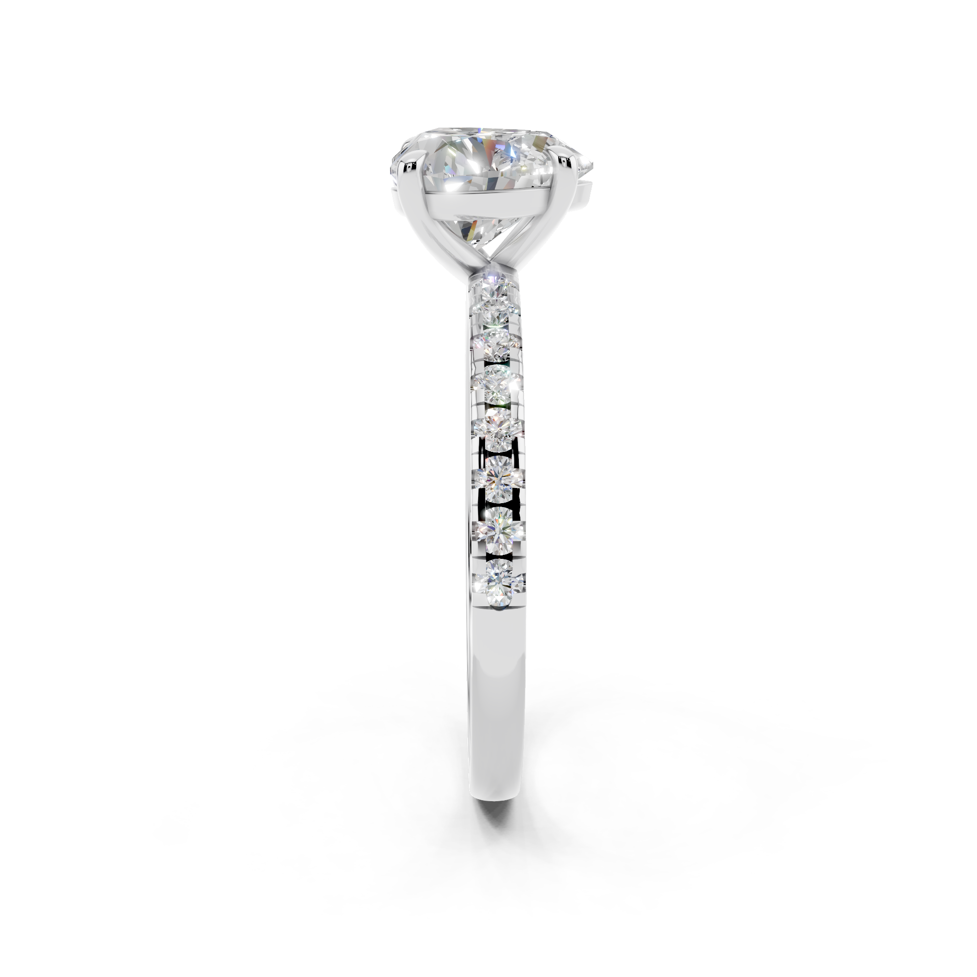 White gold Heart Brilliant Solitaire with Pavé Band and Four-Prong Setting_10