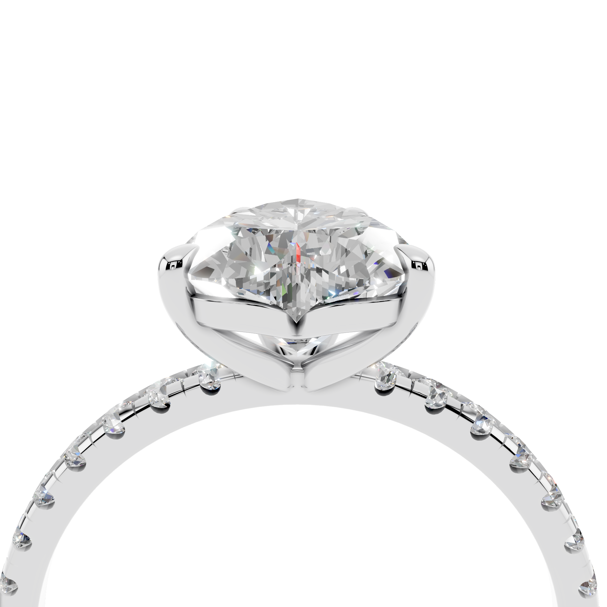 White gold Heart Brilliant Solitaire with Pavé Band and Four-Prong Setting_12