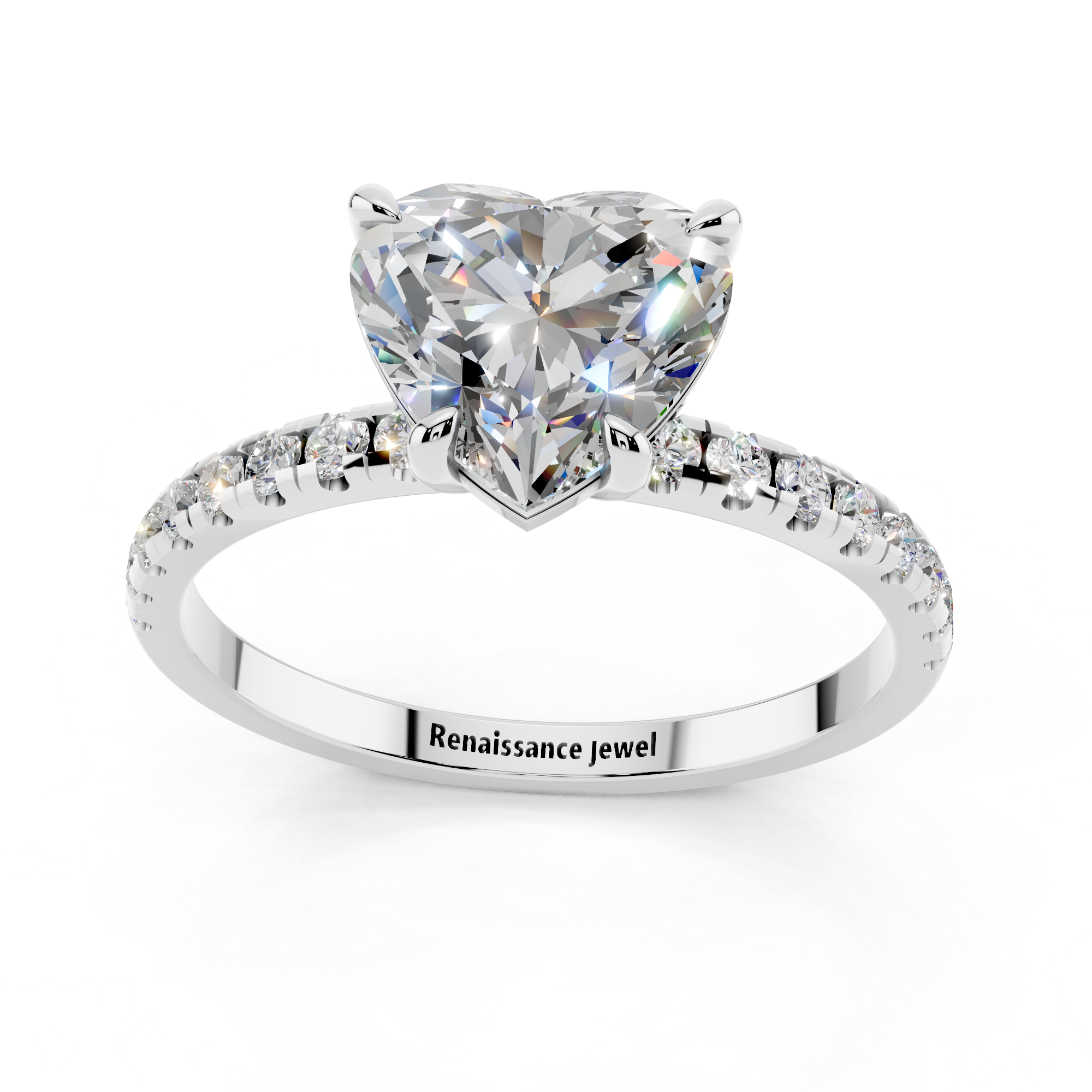White gold Heart Brilliant Solitaire with Pavé Band and Four-Prong Setting_24