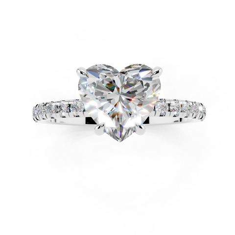 White gold Heart Brilliant Solitaire with Pavé Band and Four-Prong Setting_8