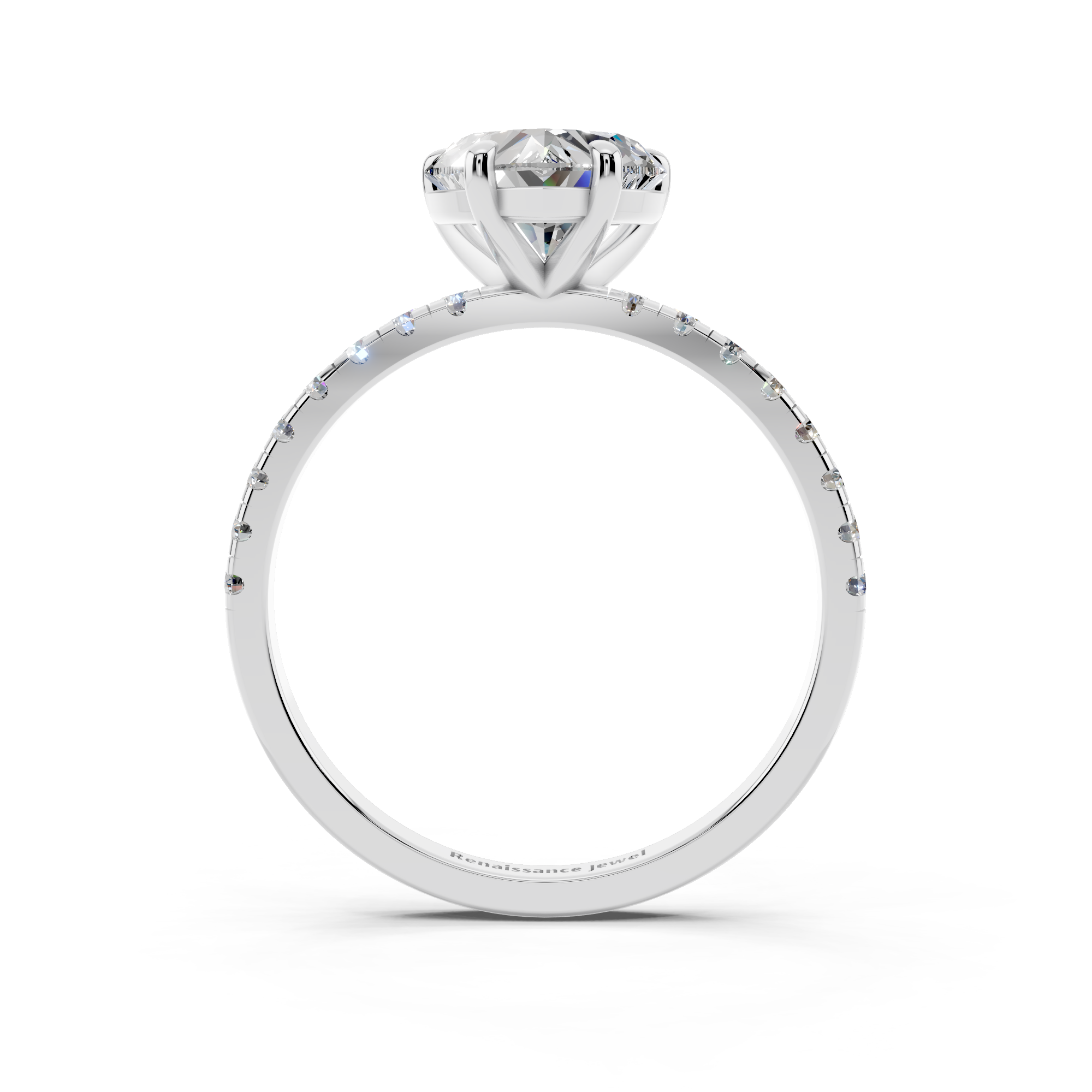 White gold Heart Brilliant Solitaire with Pavé Band and Four-Prong Setting_9
