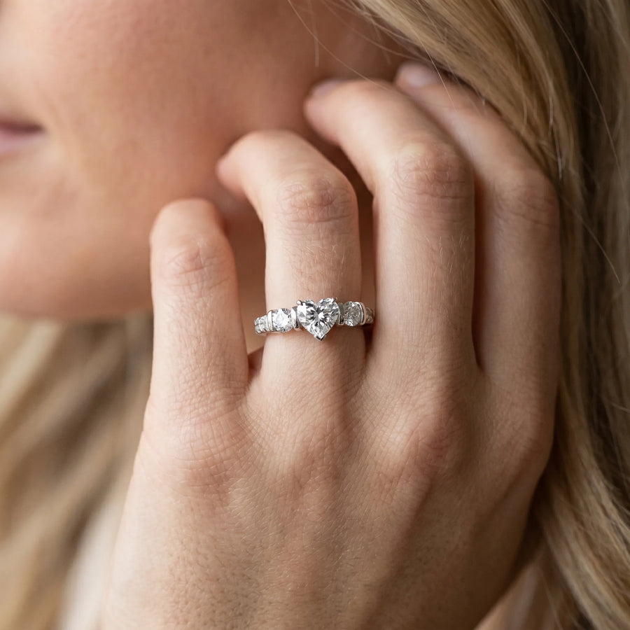 White gold Heart Brilliant Trilogy Channel Set Diamond Ring with Bar Prongs
