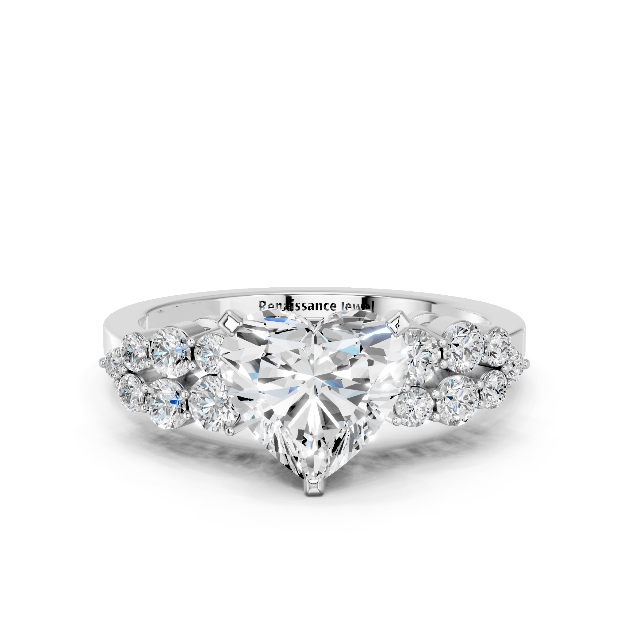 White gold Heart Cluster Diamond Engagement Ring with Pavé Band and Four-Prong Setting_30