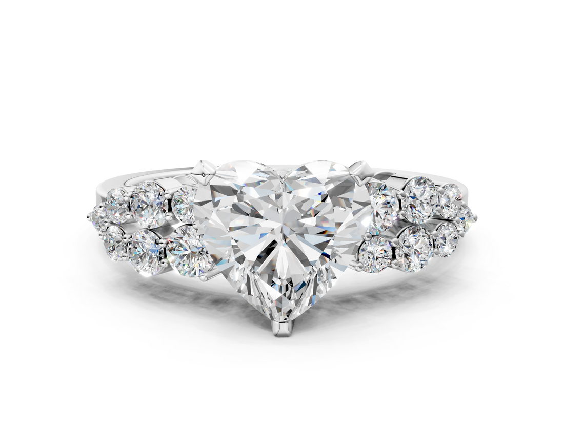 White gold Heart Cluster Diamond Engagement Ring with Pavé Band and Four-Prong Setting_57