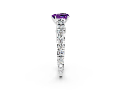 White gold Heart Cut Amethyst Classic Solitaire Ring with Pavé Band and Four-Prong Setting_2